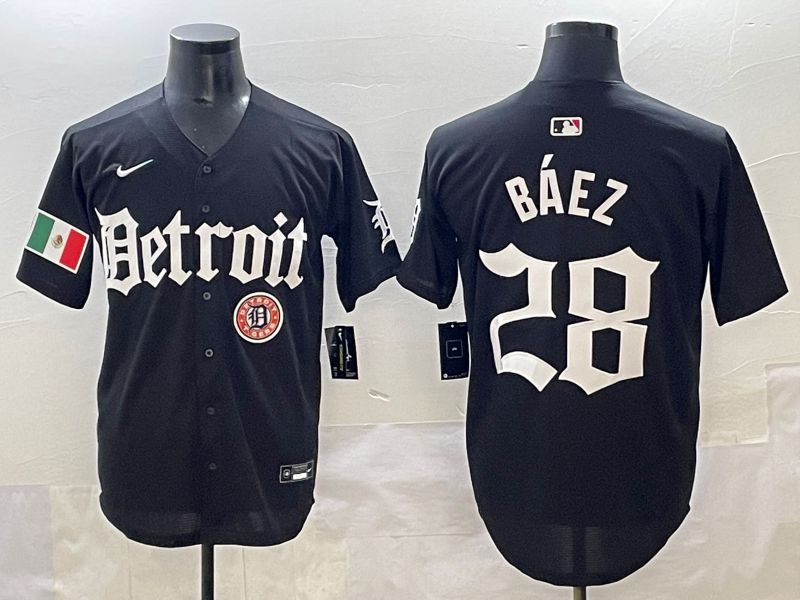 Men 2025 Detroit Tigers #28 Baez Black Five generations Joint Name Nike MLB Jersey style 21